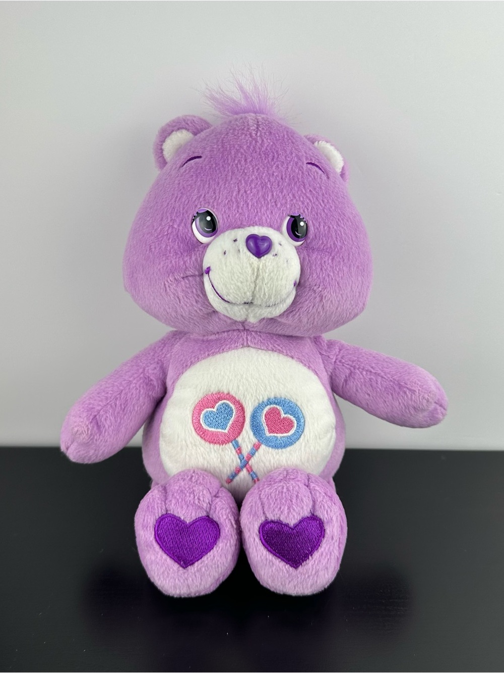 Vintage 2002 Care Bears Share Bear Plush Stuffed Animal 10" Purple Lollipops